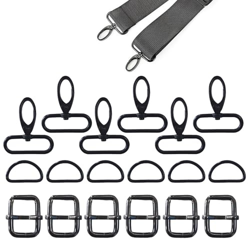 XiDeShop Juego de 18 mosquetones giratorios y accesorios para bolsas, de aleación de alta calidad, incluye anillas en D, deslizadores de hebilla y llavero para manualidades, bolsos, costura y