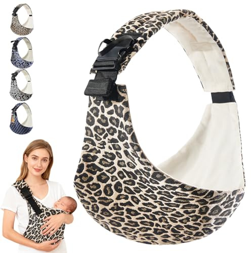 AUNGCSHE Fascia Neonato, Fascia Porta Bebe Regolabile, Marsupio Neonato 0-36 Mesi, Adatto dai Neonati ai Bambini Piccoli, Capacità di Carico Massima di 25 Kg (Stampa leopardata)