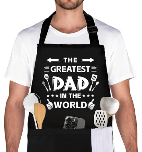 Belillpipi Adjustable Apron for Men - Funny Black BBQ Chef Aprons with Pocket - Cooking Chef Aprons Christmas Gifts for Men, Kitchen Cooking Grilling Apron