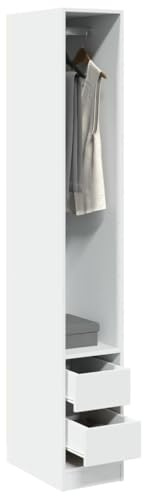 Tonture Armoire blanche 30 x 50 x 200 cm en bois avec espace de rangement, tiroirs et compartiment pour chambre à coucher, couloir, chambre d'enfant, garde-robe compacte, solution de rangement stable