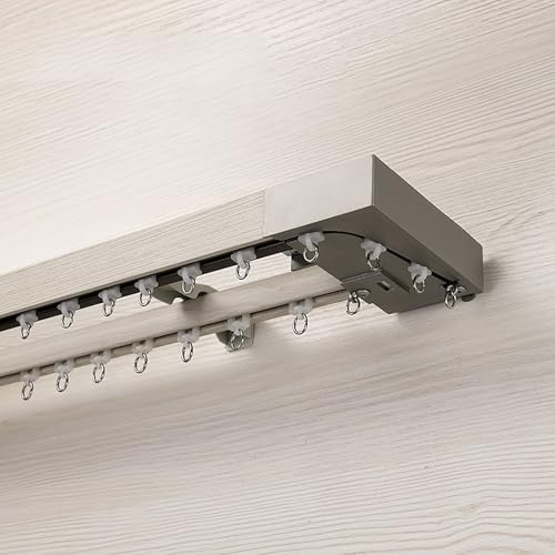 2,30 m väggmonterad aluminiumlegering träfiber glidskena – dubbel- och enkelremskivsystem för smidig drift, perfekt för heminredning och platsbesparande lösningar