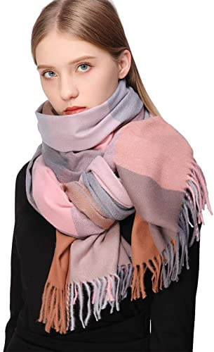 RIIQIICHY Plaid Echarpe Femme Pashmina Chale Etoles Hiver Chaud Grosse Grande Echarpes Foulards Cadeau Noel Anniversaire- rose