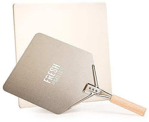 Fresh Grills 2-in-1 Pizza Peel & Stone Set – 12 Inch Stainless Steel Pizza Paddle & Cordierite Baking Stone for Outdoor BBQ Pizza Ovens