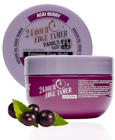 EBIN NEW YORK 24 Hour Edge Tamer Refresh – Extreme Firm Hold, 8.25 Oz, Acai Berry – No Flaking, No White Residue, Shine and Smooth with Argan Oil & Castor Oil
