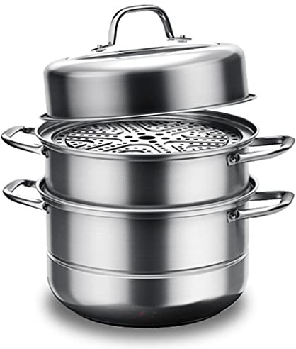 GLJAN Ollas para baño María Olla de Sopa de 2 Niveles Utensilios de Cocina al Vapor de Acero Inoxidable para Cocina de inducción cocinar a Fuego Abierto Aptas para el lavavajillas apilable