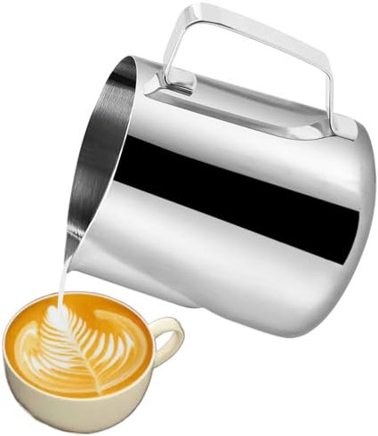 CACAKEE Milchkännchen, Milchkanne Edelstahl Milch Aufschäumen Krug, 150ml (5 fl.oz) Kaffee Milch Kännchen, Milch Pitcher Milchaufschäumer für Espresso Cappuccino, Silber-