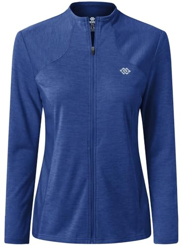 MoFiz Donna Giacca da Corsa Felpa Sportiva Leggera Manica Lunga Traspirante Top da Tuta Cerniera Integrale senza Cappuccio per Running Fitness Yoga Palestra con Tasche Blu XXL