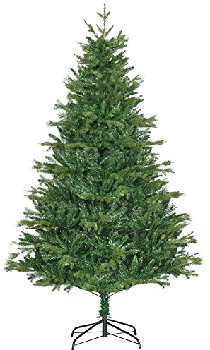 HOMCOM Árbol de Navidad Artificial 180 cm Ignífugo con 1443 Ramas Hojas de PVC Base Plegable y Soporte Metálico Decoración Navideña para Interiores Verde