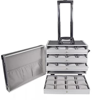 CAMPIONE COLLECTIONS - CC-VG48 Trolley Valigetta Portaorologi da viaggio per 48 orologi in alluminio