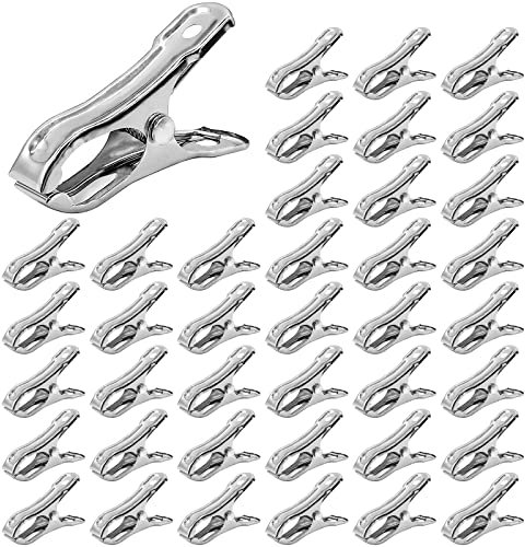 40Pack Metal Clothes Pegs Stainless Steel Garden Netting Clips Greenhouse Clamps, Strong Grip Large Opens Pegs for Washing Line Fixing Towel Sock Underwear Plant Cover Food Sealing