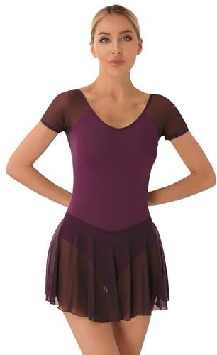 TTAO Vestido de ballet para mujer, manga larga/manga corta, maillot de ballet con falda de gasa, falda envolvente, gimnasia, vestido de danza, ropa de ballet, ropa de entrenamiento, ropa de danza