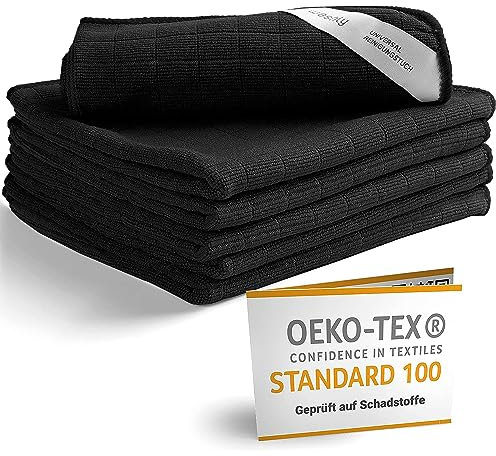 washly Mikrofasertücher in Spitzenqualität mit Oeko-TEX Siegel – Premium Mikrofaser Putztücher speziell für Küche Bad und Haushalt – saugstark, weich und fusselfrei (6er Pack 30 x 30 cm, Schwarz)
