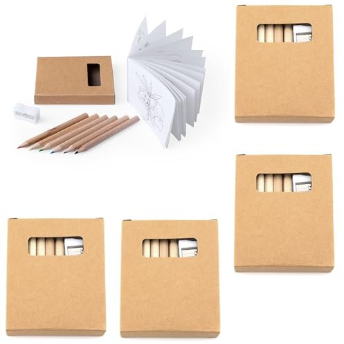 NoTrash2003 Set da 5 pezzi con libro da colorare con 20 immagini e 6 matite colorate in legno multi-colori per gastronomia hotel ristorante regalino