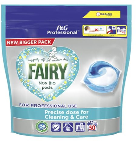 Fairy Non-Bio Professional Washing Pods, Liquid Capsules - Gently Clean Clothes & Care for Sensitive Children's and Family Skin, Bulk Buy, 50 Capsules (Pack of 2)