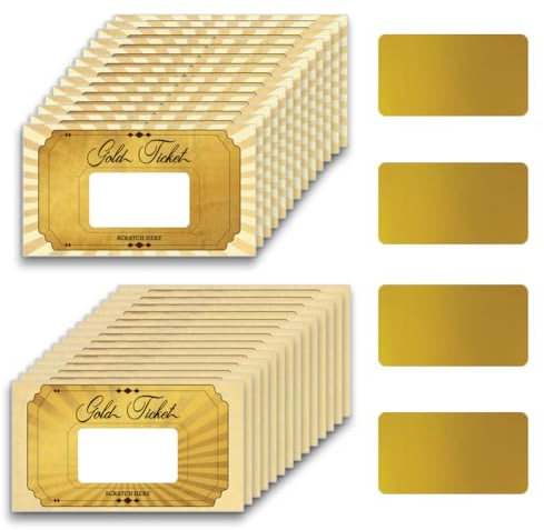 PLIGREAT 120 Stück Gold Ticket Rubbelkarten Aufkleber Blanko Geschenkgutscheine Rubbellose Rubbellose Tickets DIY Gutscheinkarten für Kleinunternehmen Urlaub Brautparty Aktivität Partyzubehör
