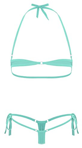 RUNQHUI Femme Micro Bikini Sexy Maillot de Bain 2 Pièces Mini String Ficelle Bikini Dos Nu Soutien-Gorge Type A Bleu Clair Taille Unique