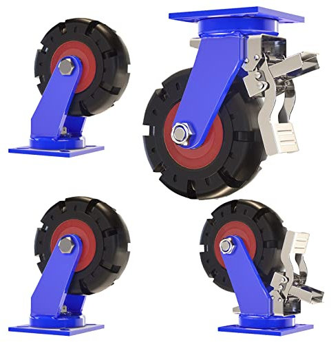 Solid Rubber Wheels 6 Inch 8 Inch 10 Inch 12 Inch(Set of 4)2000lbs Load Per Caster, Heavy Duty/Highly-Elastic Mute Castors with Brakes, Swivel Caster Wheel for Wheelbarrows (Color : B, Size