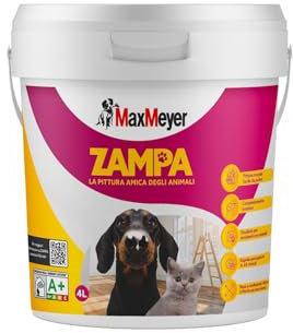 Maxmeyer, Pittura per interni Zampa Bianca ideale per ambienti con animali domestici - soluzione pronta all'uso, facile da applicare, ad asciugatura rapida e smacchiabile, 4 litri