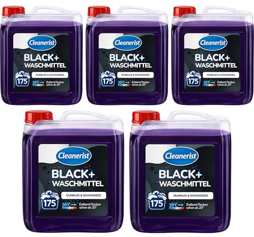 Cleanerist Black Lessive liquide pour 875 lavages foncés – 5 x 5 l de lessive liquide concentrée pour linge noir et foncé – Lessive XXL avec parfum frais pour 20-95 °C, au lieu de pods, poudre