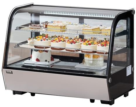 VEVOR Kühlvitrine Kühlschrankvitrine Gebäckvitrine Bäckereivitrine 146 L, 2-stufiger kommerzieller Kühlvitrinenschrank mit LED-Beleuchtung & TURBO-Kühlung & frostfreie Luftkühlung für Café