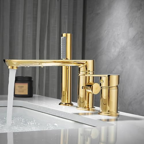 Modern badkarsarmatur 3 hål enhandsgrepp 360° rotation mässing badrum tvättställ och kran badkar set 3 hål guld blandare kran kran kran