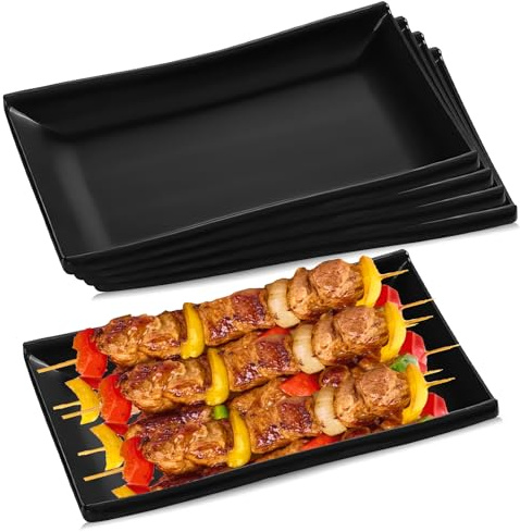 GOEDCH 5 piatti rettangolari in melamina: 19,4 x 13,2 x 2,4 cm, neri piatti da dessert, piatti da portata, piatti da cucina, per ristorante, casa e feste, lavabili in lavastoviglie