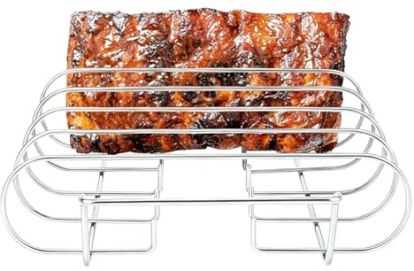 Generico Supporto per Costine BBQ,4 Fessure Grande Verticale Griglia in Acciaio Inossidabile | Supporto per Grigliare E Arrostire La Carne di Costine,per Cucina Picnic Barbecue Esterno Campeggio