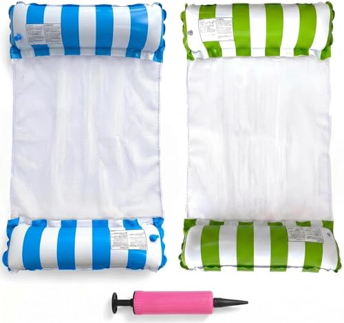 ZesGlyxyr Set da 2 Amaca Gonfiabile Galleggiante, Amaca Galleggiante, Materassino per Piscina 4 in 1, per adulti, per feste estive in acqua e spiaggia（Blu + Verde）