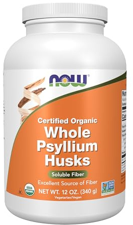 NOW Foods Supplements, Whole Psyllium Husks, Certified Organic, Non-GMO Project Verified, Soluble Fiber, 12-Ounce