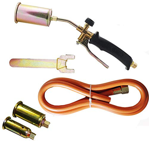 Topolenashop Cannello Saldatore a Gas GPL per Guaine Asfalto – Kit 3 in 1 con 3 Becchi 25/35/50 mm – Bruciatore in Ottone con Tubo 1,55 m – Per Catrame, Idraulica e Sverniciatura