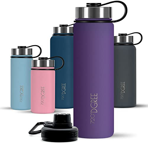 720°DGREE Borraccia termica 350ml noLimit - Bottiglia acqua termiche in acciaio inox - Senza BPA - Borracce perfetto per bevande (410ml) calde, fredde, Bambini, Bambina, Scuola Materna +2 Coperchi