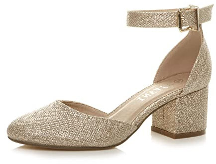 AJVANI Low mid Block Heel Ankle Strap Court Shoes Sandals Size 6 39