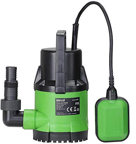 Bakaji Pompa Immersione Elettropompa Sommersa Acque Chiare Potenza 250W Portata 5000L/h Profondità Massima 7 Metri con Fondo Piatto Maniglia per il Trasporto e Cavo 10 metri