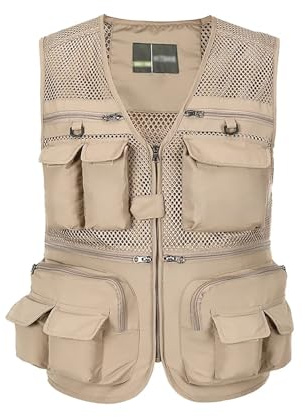 Spanye Chaleco de caza de pesca para hombre, al aire libre, utilidad de viaje, chaleco táctico, chaqueta de trabajo, múltiples bolsillos, M