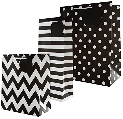 Hallmark Multi Occasion Gift Bag Bundle - 3 Essential Sized Bags in 3 Contemporary Black Designs