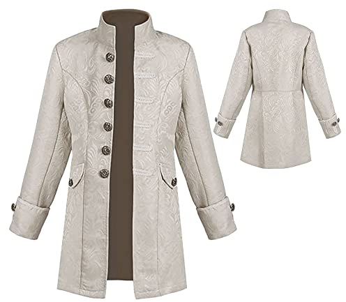 AIEOE - Manteau steampunk gothique pour homme - Jupe de marche médiévale - Veste frack victorienne Renaissance - Costume de pirate viking - Enfant - Blanc - 155