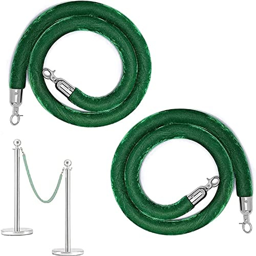Green Velvet Stanchion Rope with Silver Clasps 4/5 Feet, Crowd Control Ropes Safety Barrier 2 Pack Velvet Rope for Grand Openings, Stanchion Hanging Ropes with Hooks, Rope Barrier 3/4/5/6/10Ft Green (