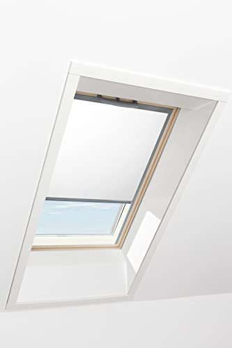 Original Roto Rollo Exclusiv ZRE für Roto Dachfenster - Führungsschiene Silber - Manuelle Bedienung - Tageslichtrollo für Baureihe Q - Größe 055/118 | 05/11 - Stofffarbe Weiß