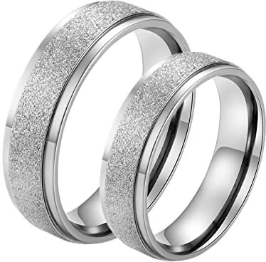 AMDXD Ringe Vintage, 6mm Edelstahl Verlobungsring Damen Silber mit Matte Ringe Männer, 2Pcs, Frauen 60 (19.1) & Männer 60 (19.1)