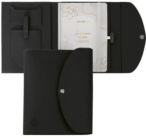 Lebenskompass Buchhülle A5 im edlen Design von Schwarz - Buchtasche & Book Sleeve Bag aus veganem Leder (PU) Für Kalender DIN A5 & als Geschenk für Buchliebhaber