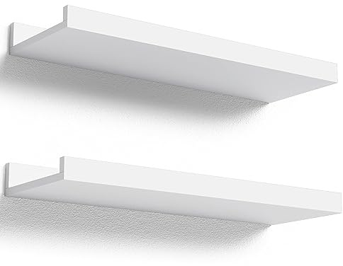 Boswillon Floating Shelves Set of 2, Small Wall Shelf with Lip, 16in, White