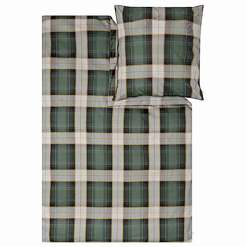 s.Oliver Bettwäsche 155x220 cm - 100% Baumwolle, Reißverschluss, anschmiegsam, weich & waschbar, Mako Satinbettwäsche kariert grau grün