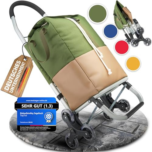 TrayTrol Einkaufstrolley klappbar mit Treppenläufer - Einkaufen ohne Schleppen - Einkaufswagen, Einkaufsroller, Trolley Shopper, Einkaufstasche Rollen, Hackenporsche, Shopping Trolley Bag (grün/beige)