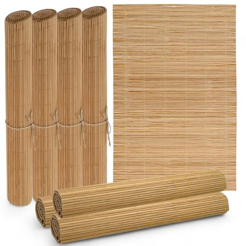 MIJOMA Bambus Platzmatten Set | 4 Stück 30x45cm | Platzdeckchen Tischsets | Robust, Pflegeleicht & Aufrollbar (Braun)
