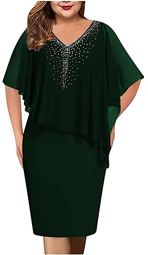 Dress for Women UK Sale Clearance Plus Size Sequin Chiffon Dresses Party Evening Clubwear Midi Dress Elegant Sexy Casual Dress Cocktail Lace Half Sleeve Summer Dress Wedding Guest Outfit