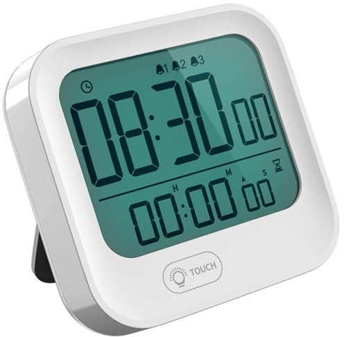 Small Digital Travel Vibration Alarm Clock, Large Display Magnetic Kitchen Stopwatch Countdown Pomodoro Timer, Backlight, Loud/Silent, AAA Battery Operated, 12/24H, Foldable Stand, 3 Sets of Alarms