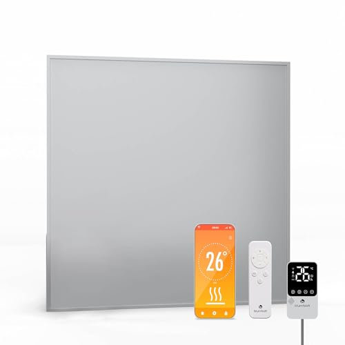 blumfeldt Calefactor Infrarrojo 360W – Montaje en Pared, IP44, Termostato Externo, Control por Aplicación y Mando, Eficiencia Energética 95%, para Baño, 6-10 m², Aluminio, Bloqueo de Botones