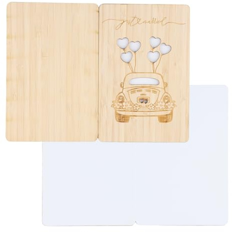 Carte de Voeux en Bois Mariage avec Enveloppe, Carte Mariage Félicitation d'Amour, Carte d'anniversaire pour le Nouveau Couple Cadeau Saint Valentin Epouse Mari (B)