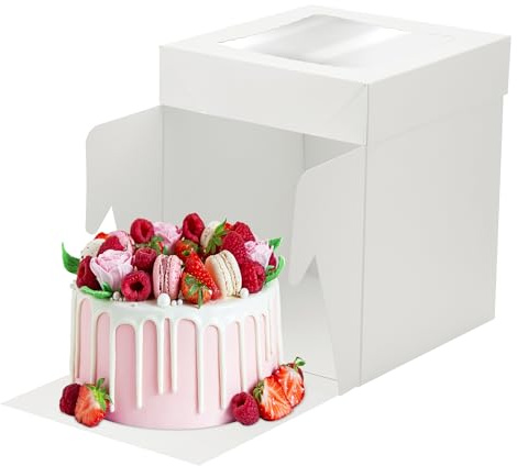Zourglow 10 Pièces Boite Gateau Carton 20x20x20cm, Boite Transport Gateau avec Fenêtre, Boîtes à Gâteau pour Cake, Biscuits, Beignets, Desserts