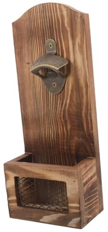 DONFAMDS Abridor De Botellas De Madera Retro Con Recogedor De Tapas, Herramienta Para Instalar En La Pared, Diseño De Barril De Cerveza, Ideal Para Bares Comerciales, Fiestas,